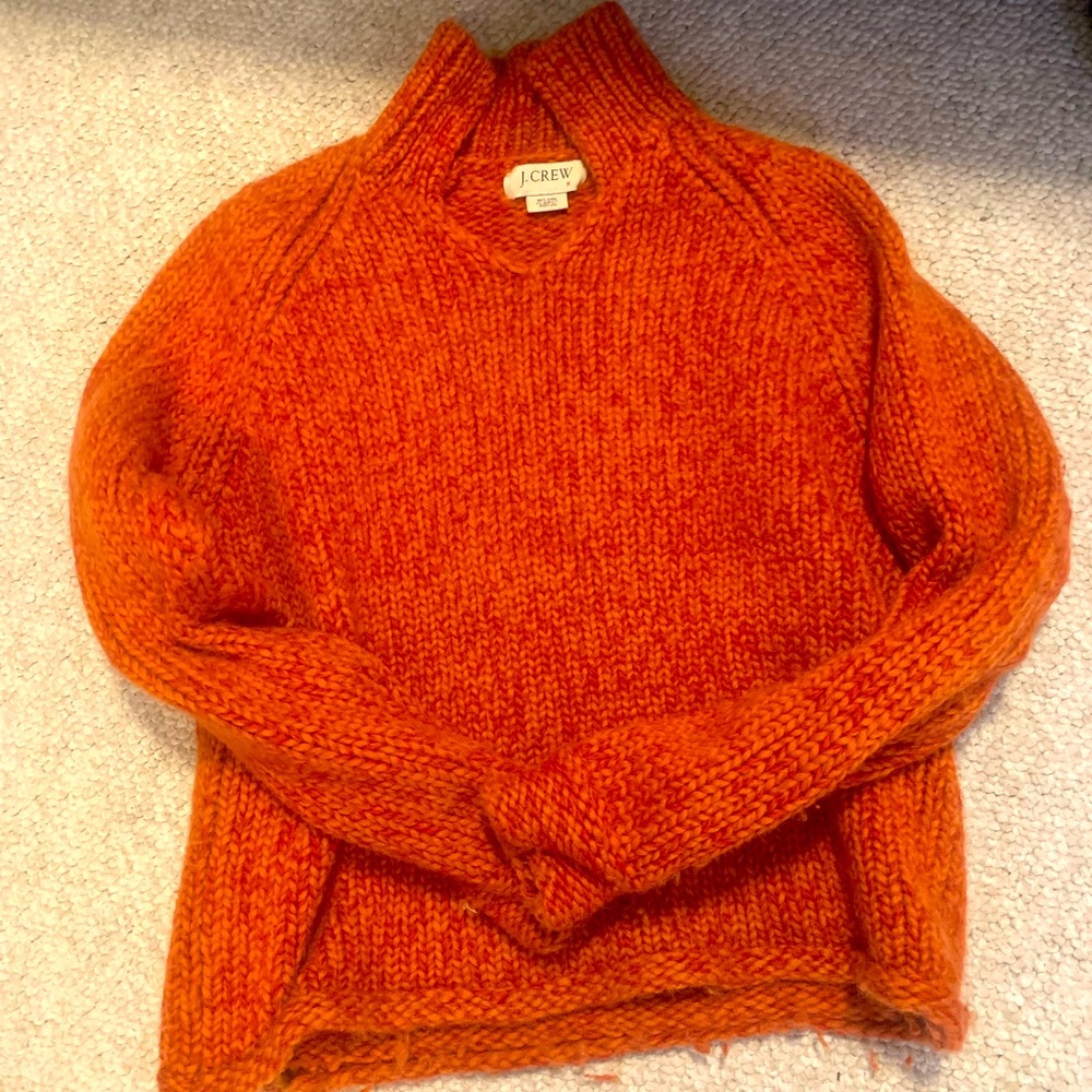 Cozy, warm J Crew sweater in great orange color